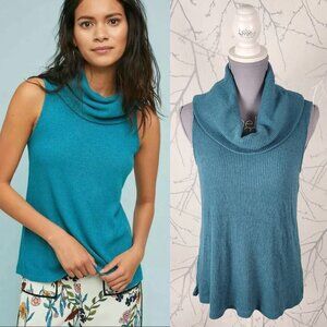 Anthropologie Vanessa Virginia Blue Ribbed Knit Cowl Neck Tank
